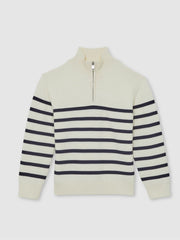 13-14 yrs Cotton-Blend Stripe Half-Zip Jumper in White