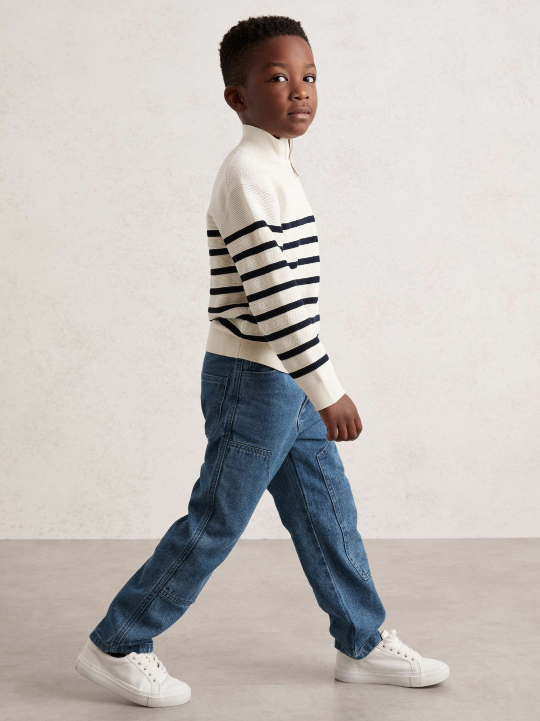 13-14 yrs Cotton-Blend Stripe Half-Zip Jumper in White