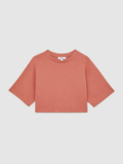 Cotton Oversized Cropped T-Shirt in Rose