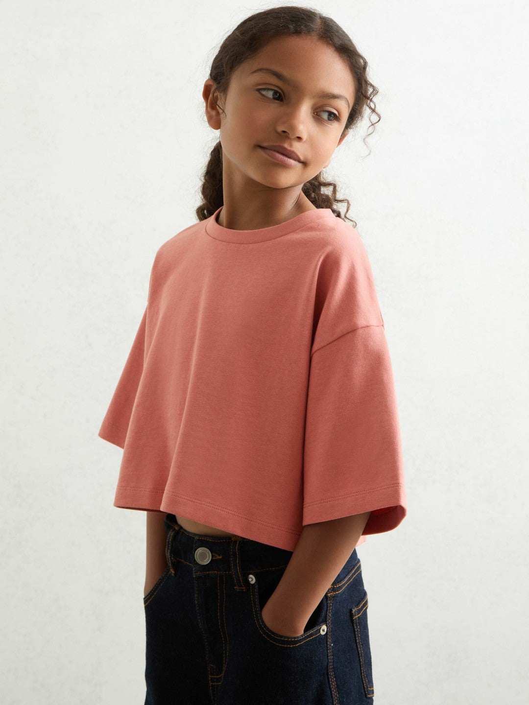 Cotton Oversized Cropped T-Shirt in Rose