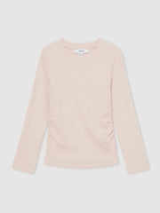 4-9 yrs Cotton Ruched Long-Sleeve T-Shirt with Stretch in Pale Pink