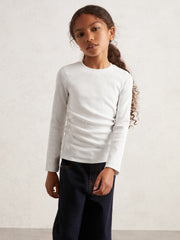 9-13 yrs Cotton Ruched Long-Sleeve T-Shirt with Stretch in Ivory