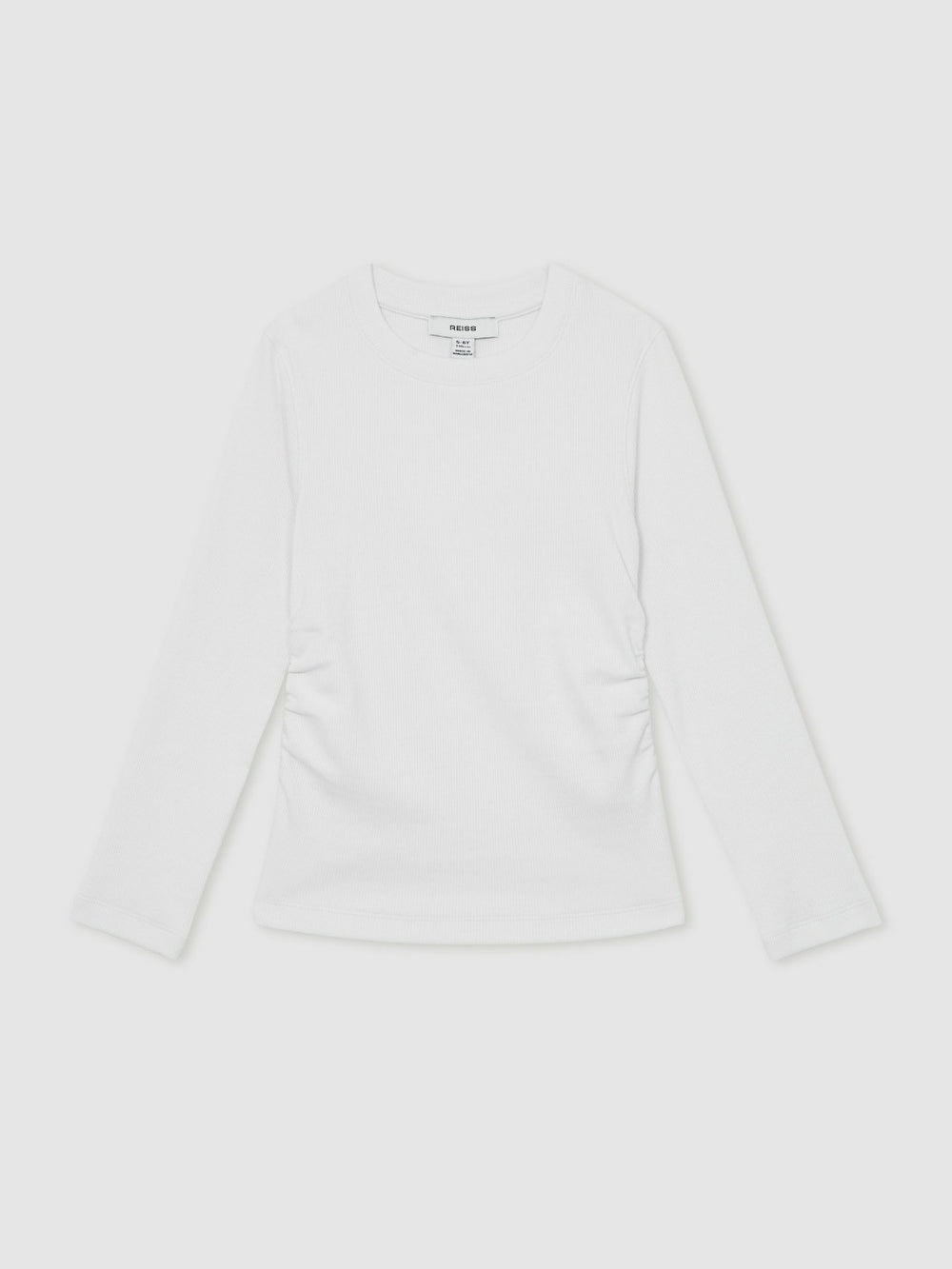9-13 yrs Cotton Ruched Long-Sleeve T-Shirt with Stretch in Ivory