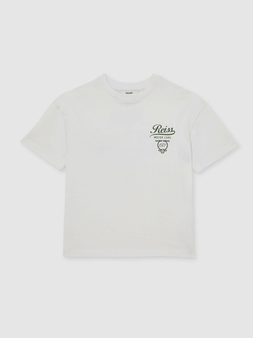 13-14 yrs Cotton Motor Cars-Print T-Shirt in White/Green