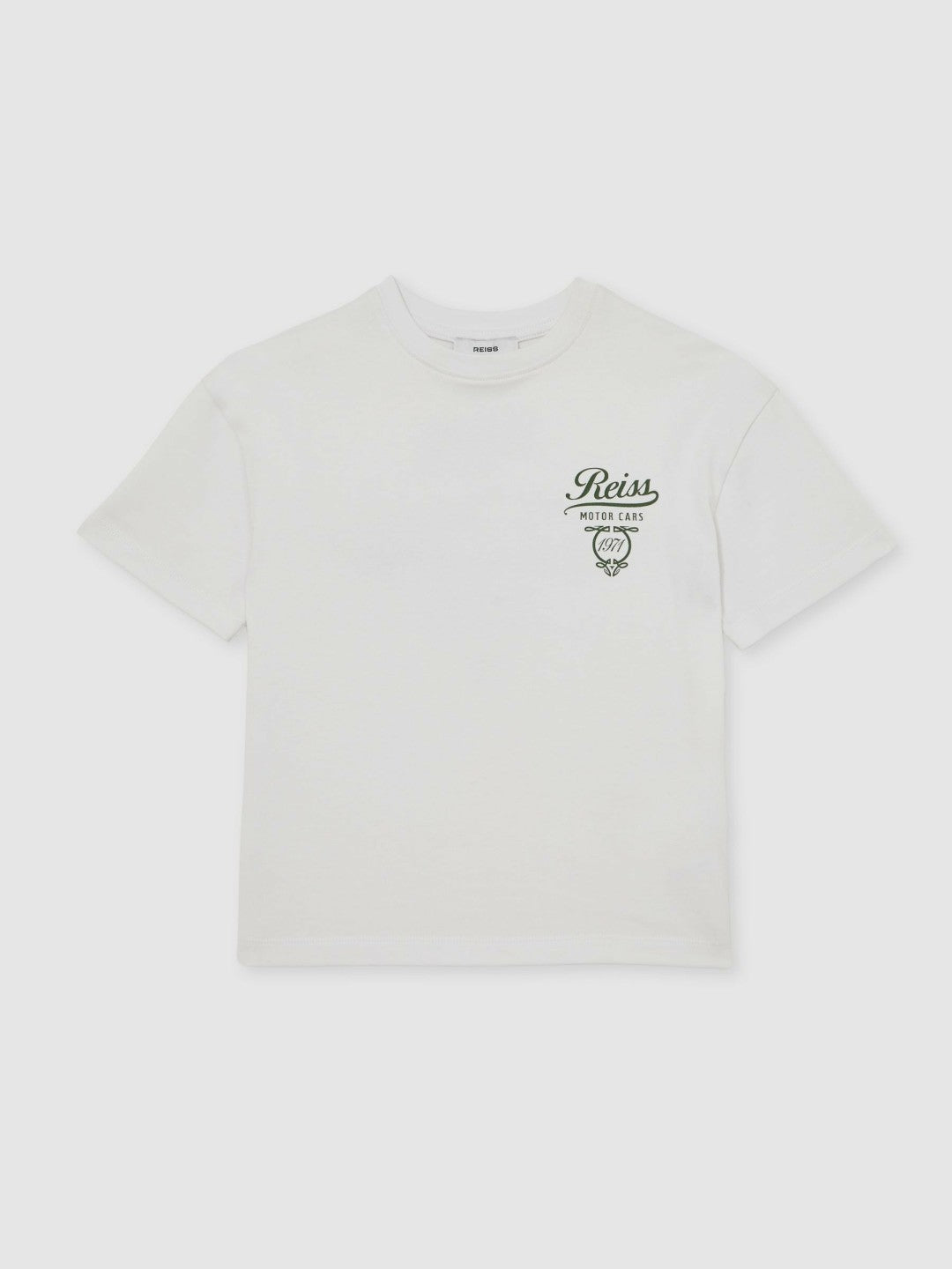 13-14 yrs Cotton Motor Cars-Print T-Shirt in White/Green