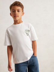 13-14 yrs Cotton Motor Cars-Print T-Shirt in White/Green