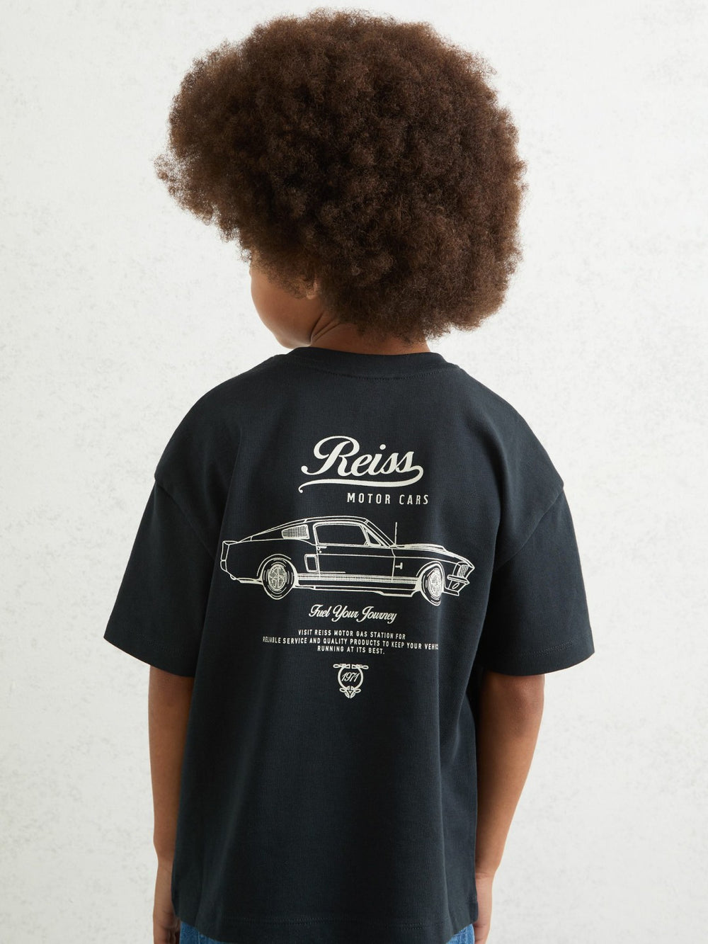 13-14 yrs Cotton Motor Cars-Print T-Shirt in Washed Blue/White