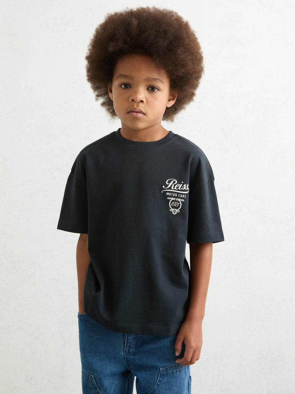 13-14 yrs Cotton Motor Cars-Print T-Shirt in Washed Blue/White
