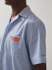 McLaren F1 Team Cuban Collar Striped Shirt in Soft Blue/White