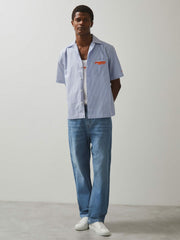 McLaren F1 Team Cuban Collar Striped Shirt in Soft Blue/White