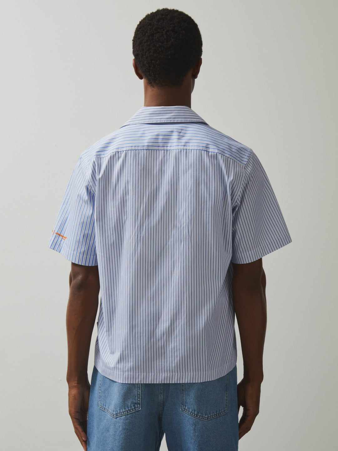 McLaren F1 Team Cuban Collar Striped Shirt in Soft Blue/White