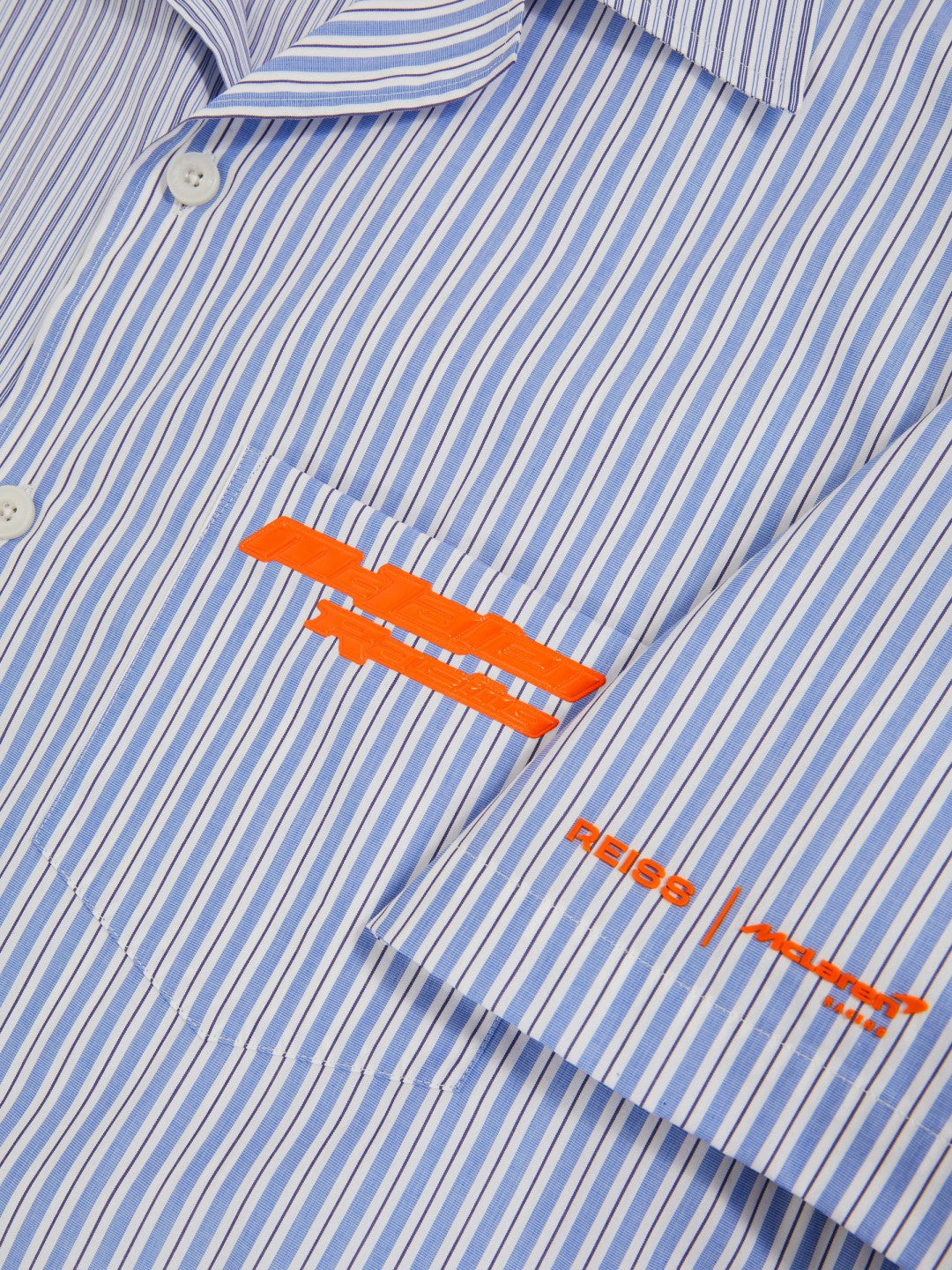 McLaren F1 Team Cuban Collar Striped Shirt in Soft Blue/White