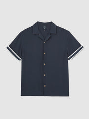 | Ché Stripe-Cuff Shirt in Navy