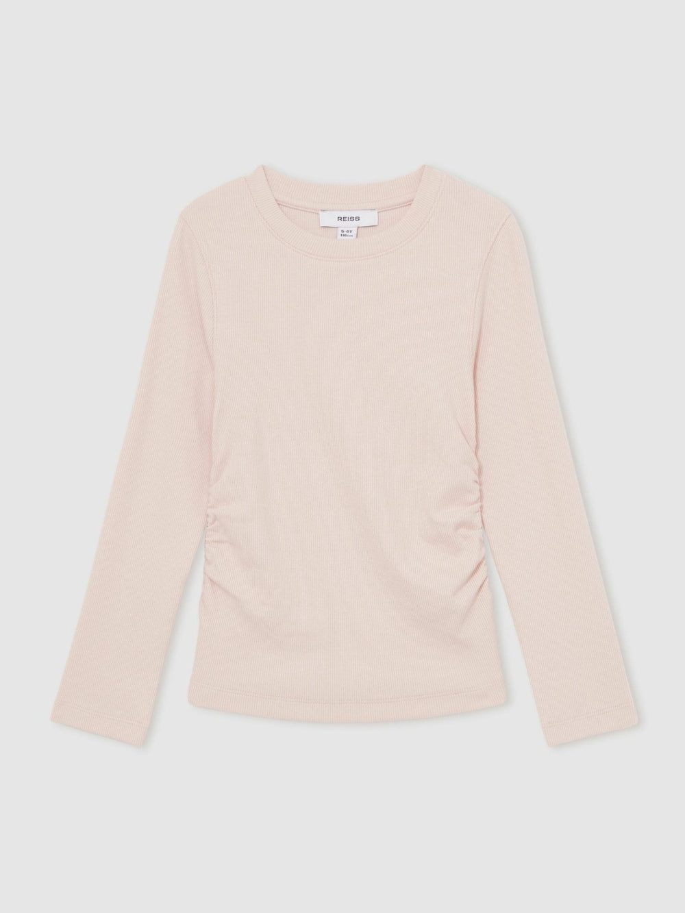 9-13 yrs Cotton Ruched Long-Sleeve T-Shirt with Stretch in Pale Pink