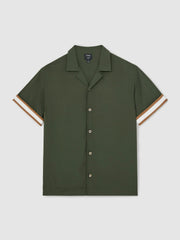 | Ché Stripe-Cuff Shirt in Pine Green