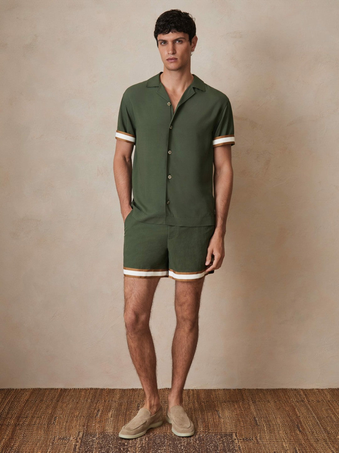 | Ché Stripe-Cuff Shirt in Pine Green