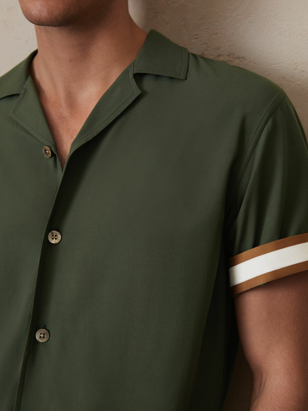 | Ché Stripe-Cuff Shirt in Pine Green
