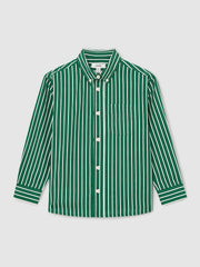 13-14 yrs Cotton-Poplin Striped Oversize Shirt in Green/White