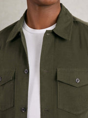 Cotton Corduroy Twin-Pocket Overshirt in Khaki Green