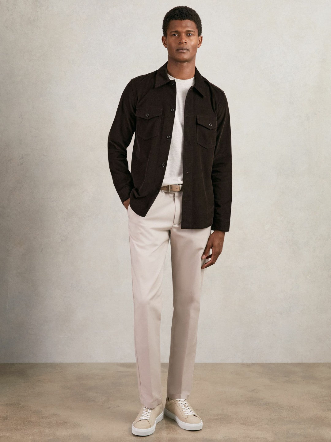 Cotton Corduroy Twin-Pocket Overshirt in Brown