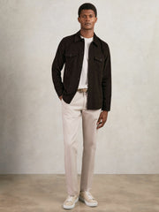 Cotton Corduroy Twin-Pocket Overshirt in Brown