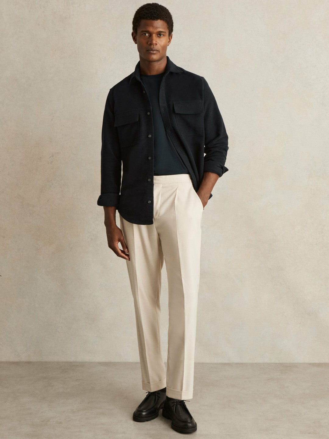 Moleskin-Cotton Twin-Pocket Overshirt in Navy