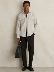 Moleskin-Cotton Twin-Pocket Overshirt in Soft Grey Melange