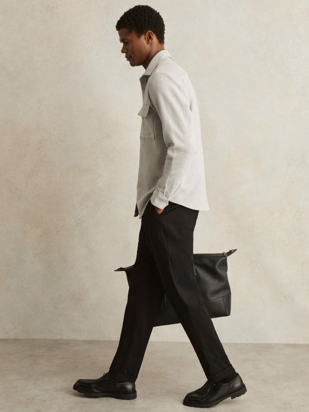 Moleskin-Cotton Twin-Pocket Overshirt in Soft Grey Melange
