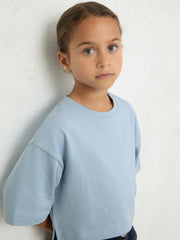 9-13 yrs Cotton Oversized Cropped T-Shirt in Blue