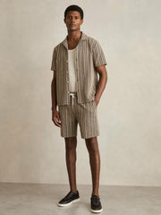 Zig-Zag Knit Drawstring Shorts in Tobacco Brown