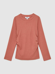 4-9 yrs Cotton Ruched Long-Sleeve T-Shirt with Stretch in Rose