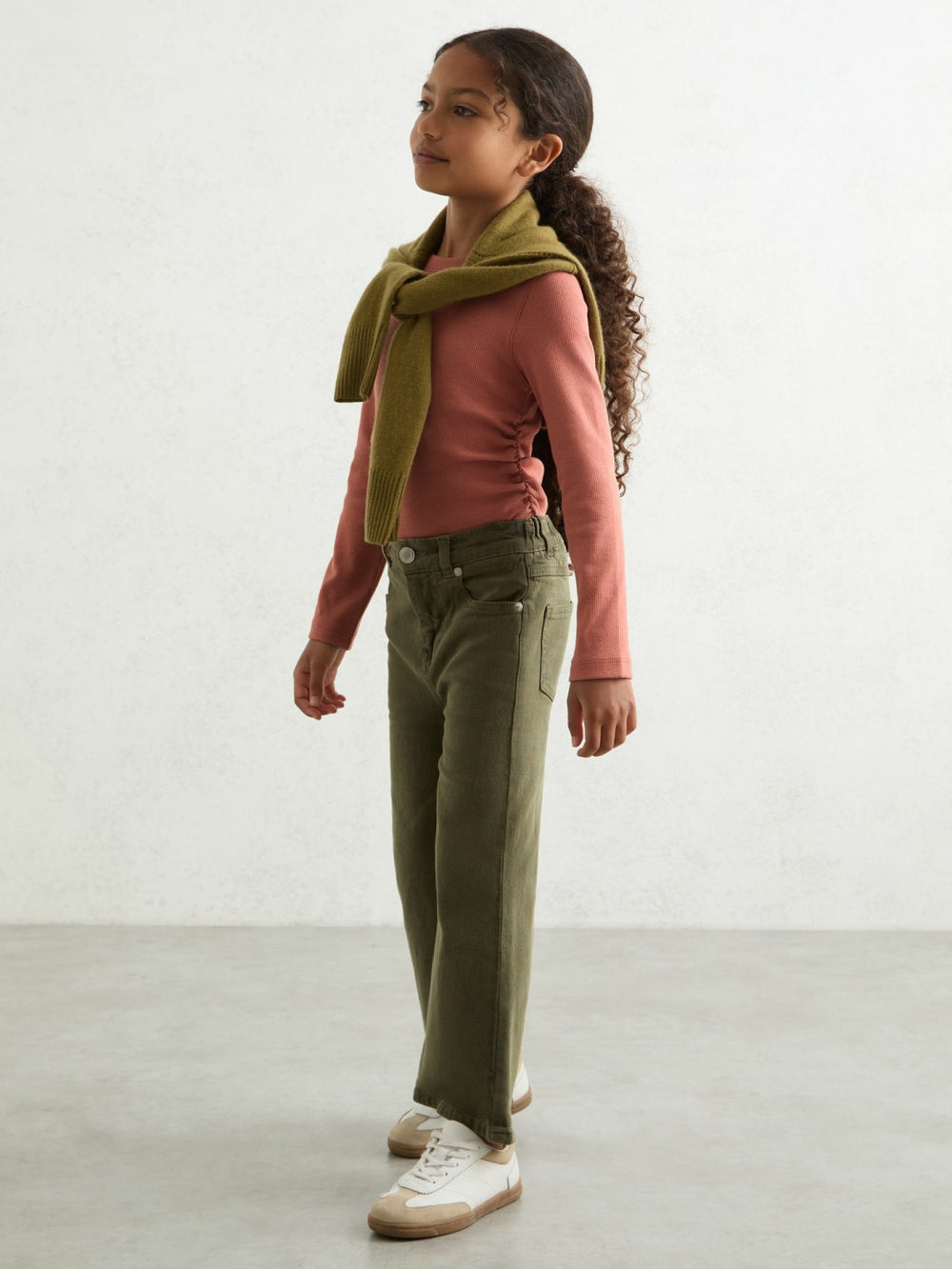 4-9 yrs Cotton Ruched Long-Sleeve T-Shirt with Stretch in Rose