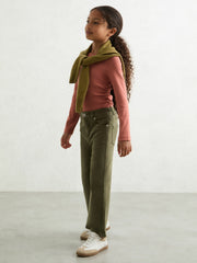 9-13 yrs Cotton Ruched Long-Sleeve T-Shirt with Stretch in Rose
