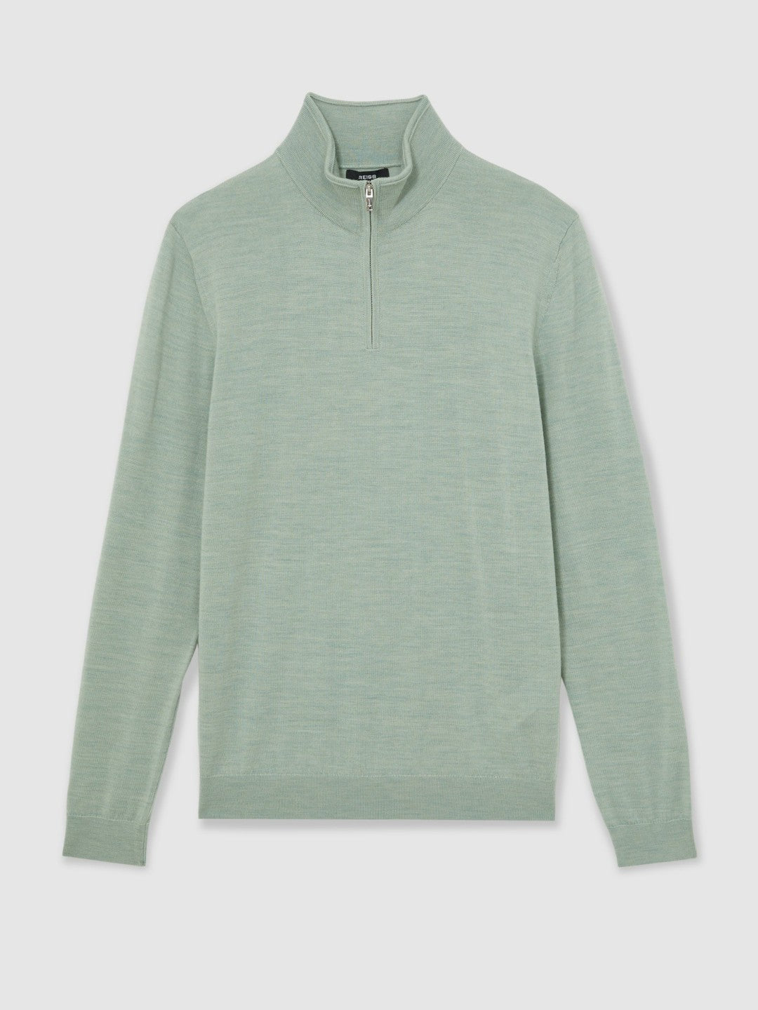 Merino Wool Half-Zip Jumper in Sage Green Melange