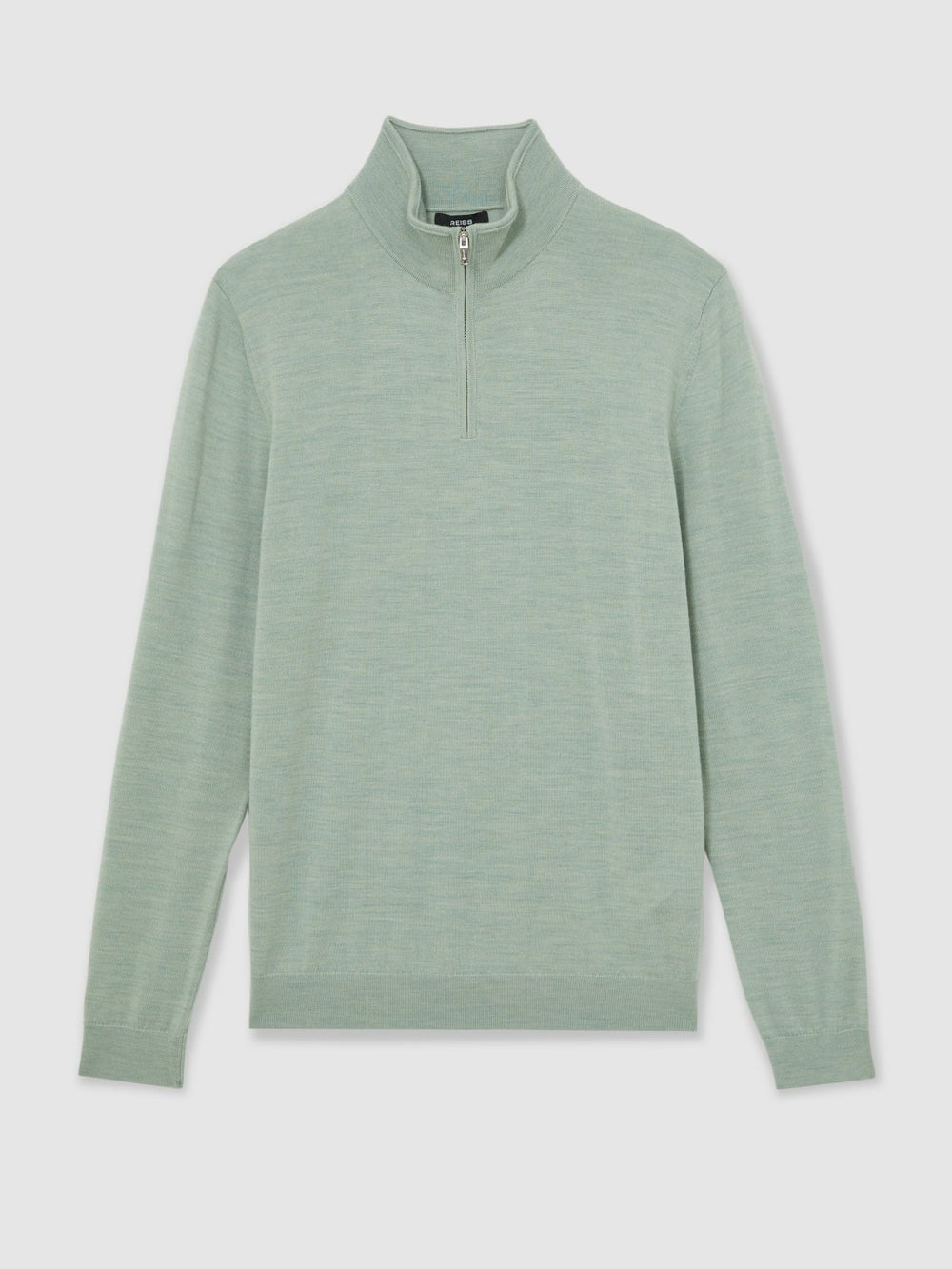 Merino Wool Half-Zip Jumper in Sage Green Melange