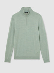 Merino Wool Half-Zip Jumper in Sage Green Melange