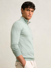 Merino Wool Half-Zip Jumper in Sage Green Melange