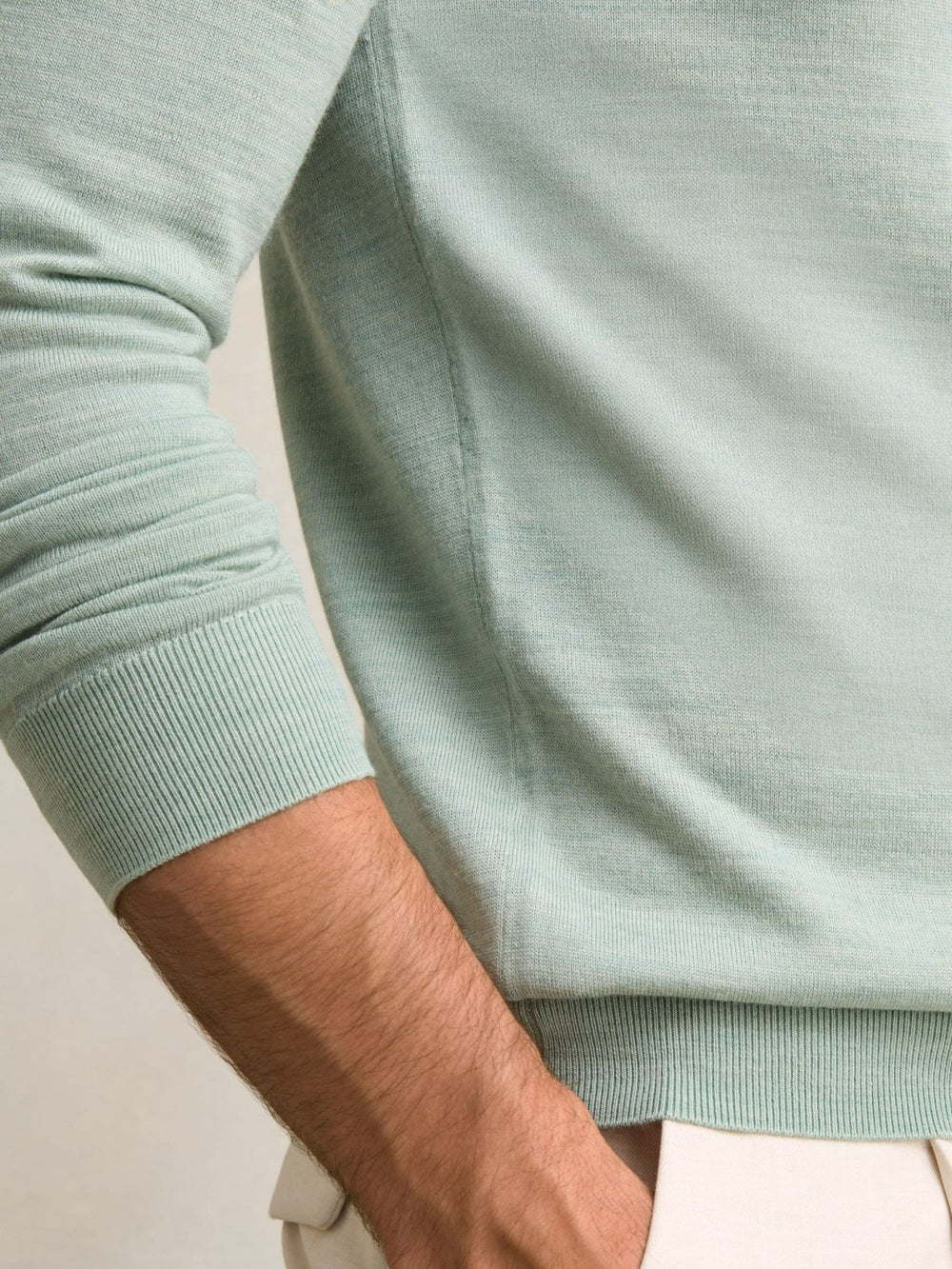 Merino Wool Half-Zip Jumper in Sage Green Melange