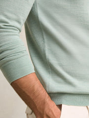 Merino Wool Half-Zip Jumper in Sage Green Melange
