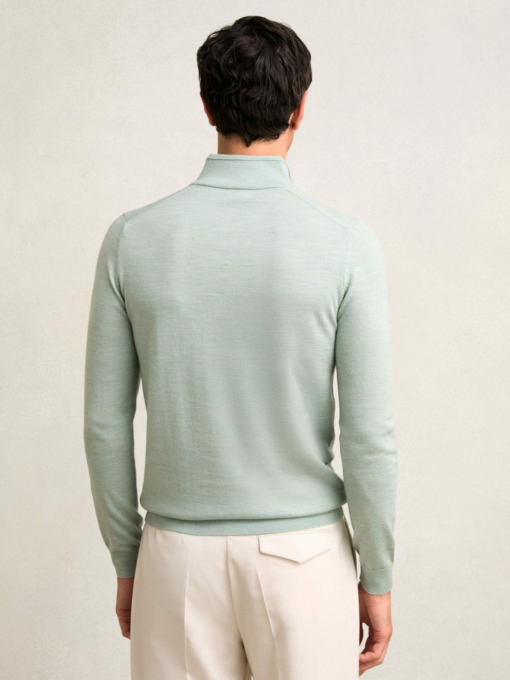 Merino Wool Half-Zip Jumper in Sage Green Melange