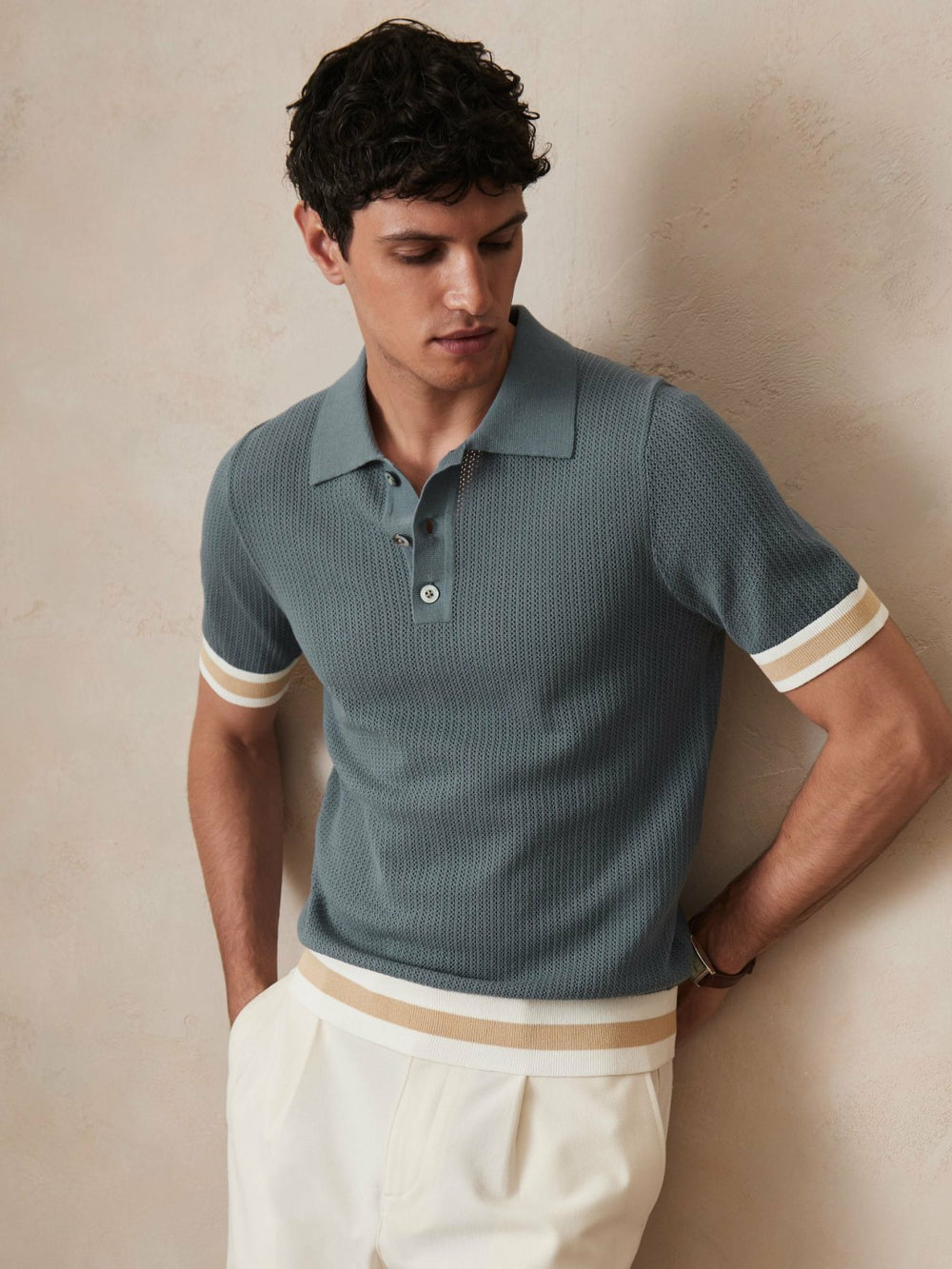 | Ché Cotton Knit Polo Shirt in Airforce Blue