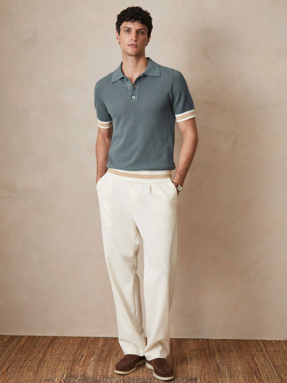 | Ché Cotton Knit Polo Shirt in Airforce Blue