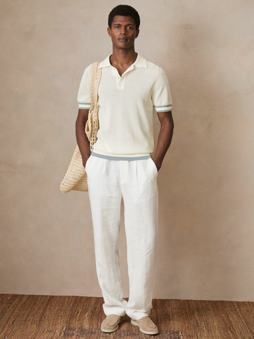 | Ché Cotton Knit Polo Shirt in White