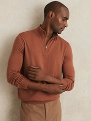 Merino Wool Half-Zip Jumper in Cinnamon Brown
