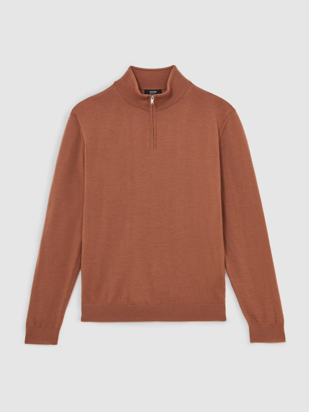 Merino Wool Half-Zip Jumper in Cinnamon Brown