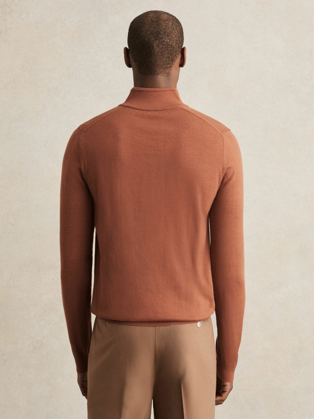 Merino Wool Half-Zip Jumper in Cinnamon Brown
