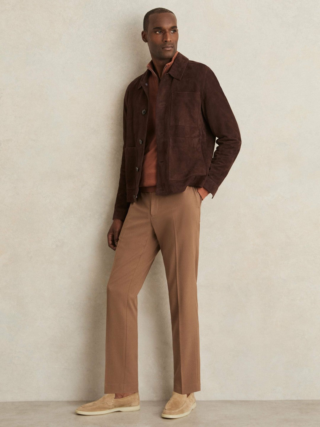 Merino Wool Half-Zip Jumper in Cinnamon Brown