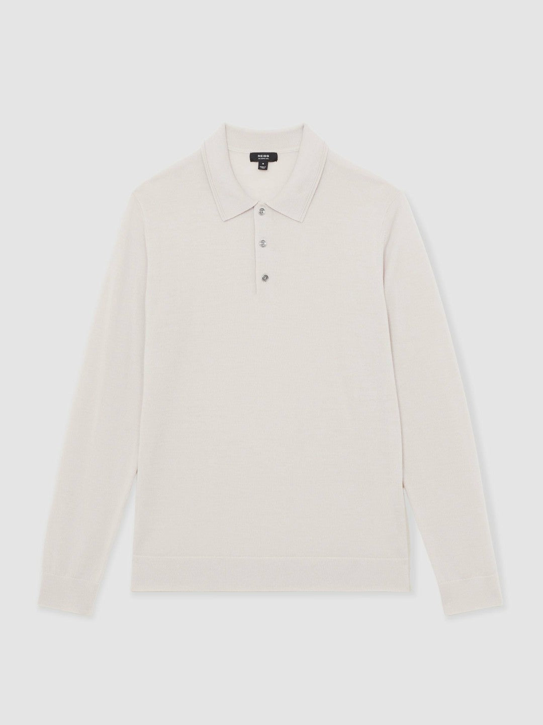 Merino Wool Long-Sleeve Polo Shirt in Beige