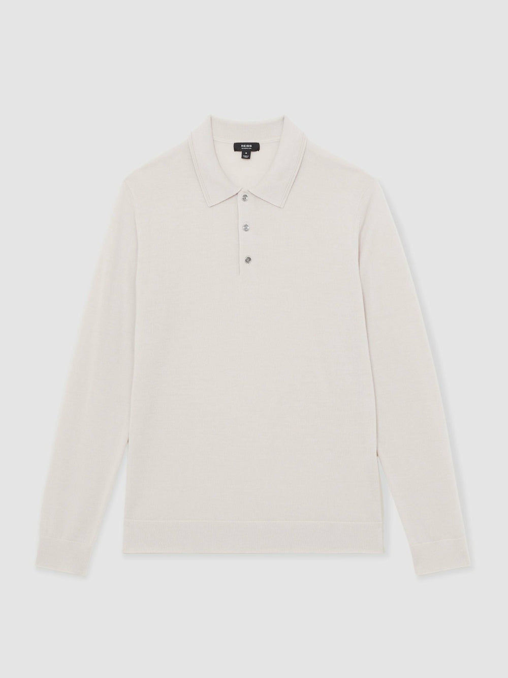 Merino Wool Long-Sleeve Polo Shirt in Beige