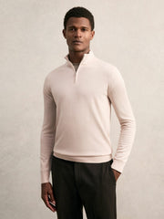 Merino Wool Half-Zip Jumper in Beige